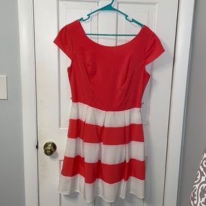Coral and white fit and flare dress